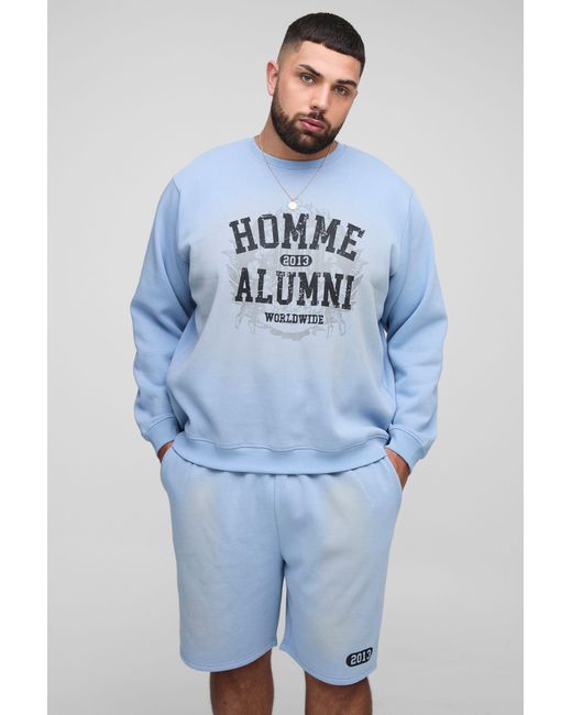 BoohooMAN Blue Plus Homme Spray Wash Regular Fit Sweatshirt & Short Set for men