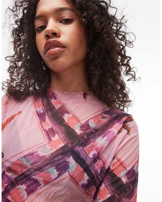 TOPSHOP Multicolor Crinkle Shell Print Long Sleeve Top