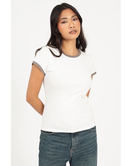 Brave Soul White Cotton Jersey Contrast Edge Short Sleeve T-Shirt