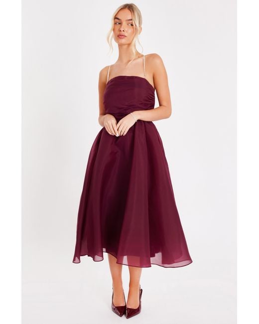 Quiz Red Burgundy Organza Midi Skater Dress