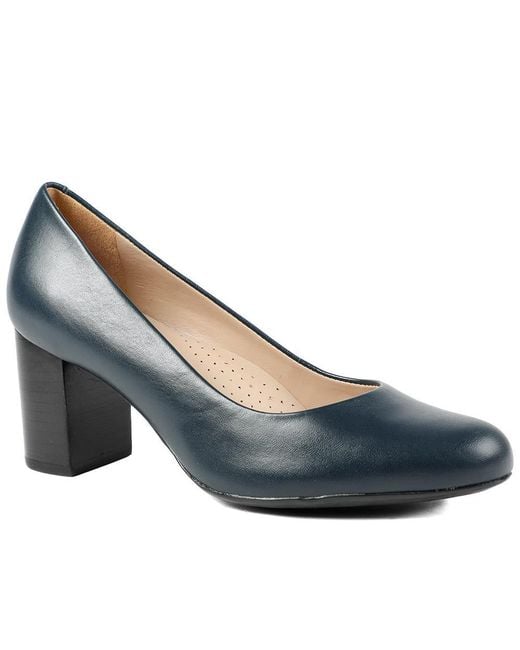 Jones Bootmaker Blue Xantara Leather Block Heel Court Shoes