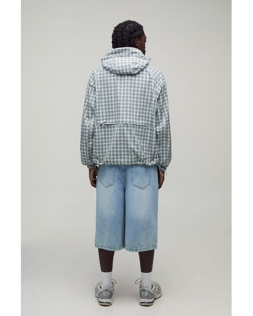BoohooMAN Gray Oversized Boxy Ski Mask Insert Hooded Check Cagoule for men