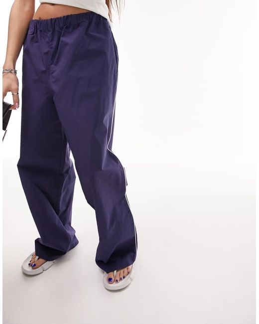 TOPSHOP Blue Premium Wide Leg Side Pipe Track Pant