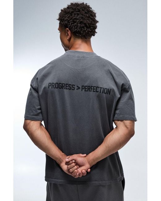 BoohooMAN Gray Active Progress Over Perfection Oversized Washed Extended Neck T-Shirt for men