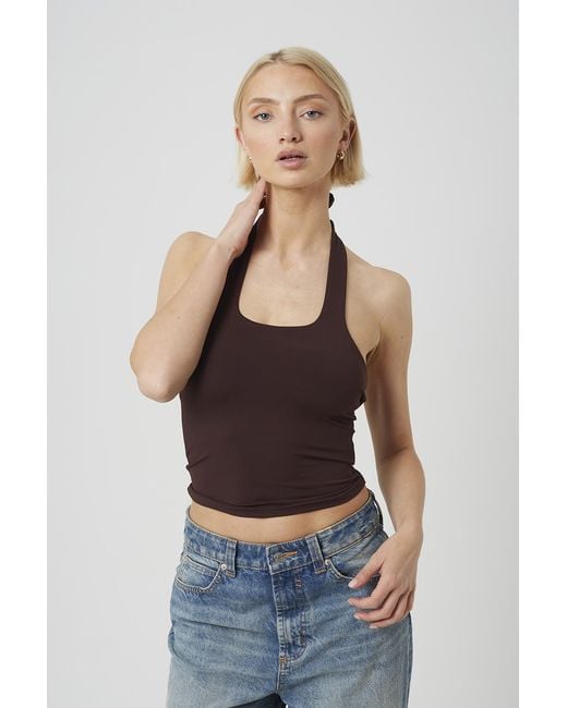 Brave Soul Blue Jersey Halter Neck Top