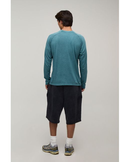 BoohooMAN Blue Essential Washed Regular Fit Raglan Long Sleeve Front Pocket T-Shirt for men