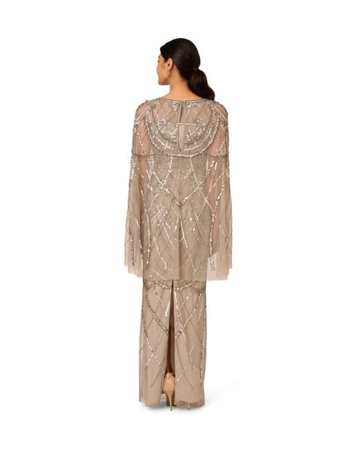 Adrianna Papell Beaded Cape Dress in Natural | Lyst UK