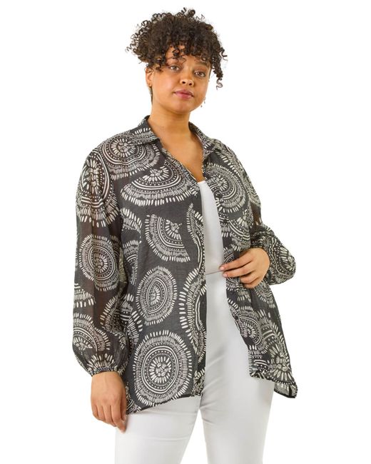 Roman Gray Curve Abstract Print Woven Shirt