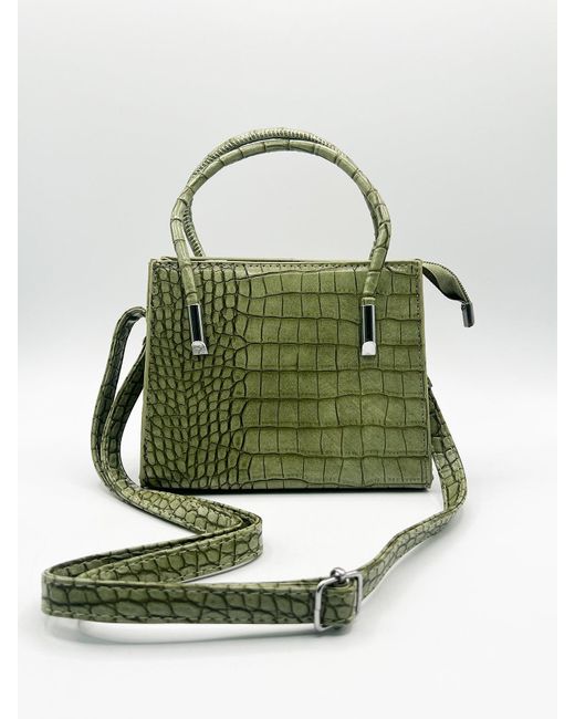 SVNX Green Mini Croc Crossbody Bag
