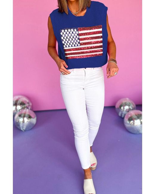 Azura Exchange Bluing Sprankelend Amerikaanse Vlag Gehaakt Vest in het Purple