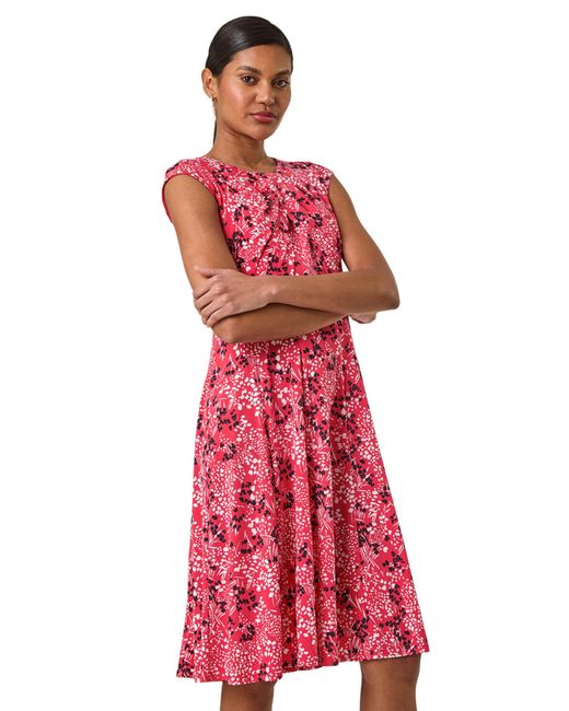 Roman Red Ditsy Floral Keyhole Twist Dress