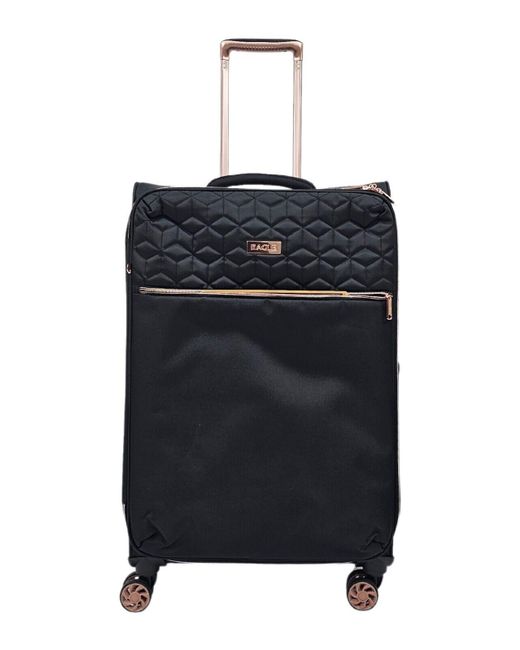 Infinity Leather Black Cabin Suitcases 4 Wheel Luggage Travel Lightweight Bags