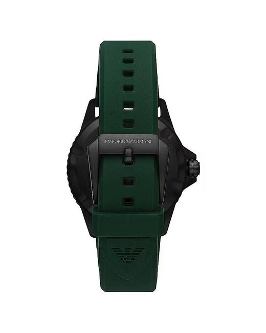Emporio Armani Green Silicone And Steel Quartz Watch for men