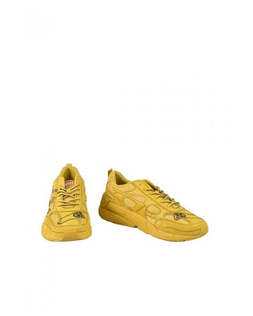 DIESEL Yellow Print Sneakers With Sporty Details for men