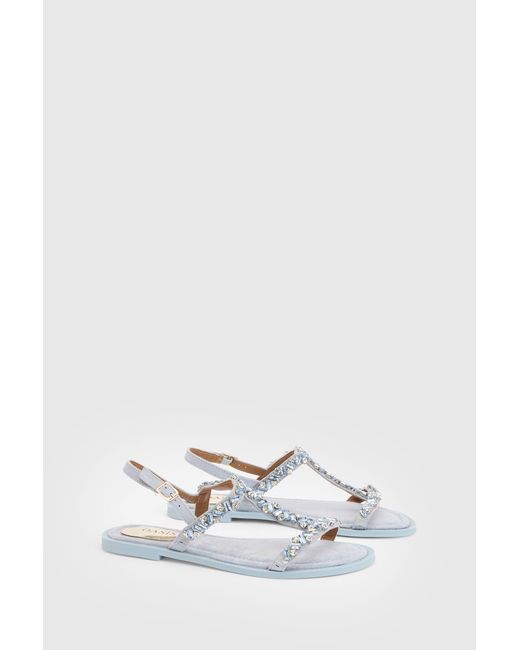 Oasis White Mayla Faux Suede Embellished T Bar Flat Sandals