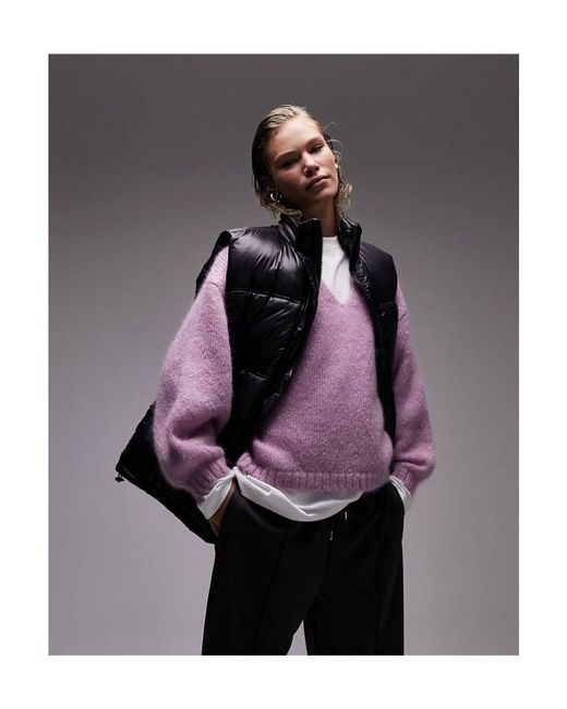 TOPSHOP Black Oversized Wetlook Puffer Gilet