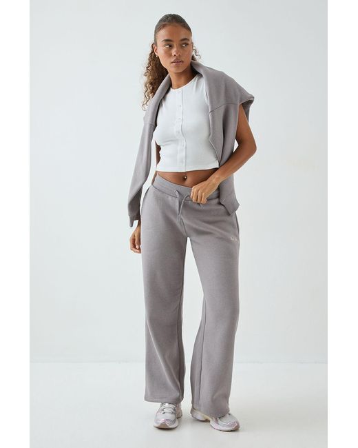 DSGN Studio Gray Square Script Embroidered Rib Fitted Button Through Sleeveless Top