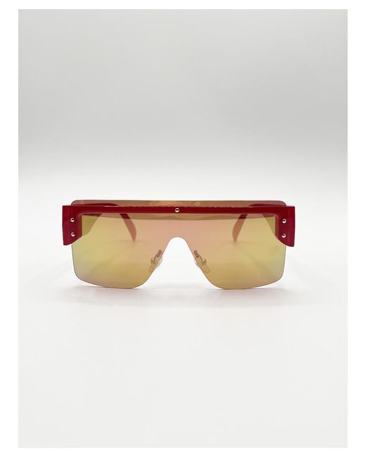 SVNX White Oversized Flat Top Sunglasses With Mirrored Lens