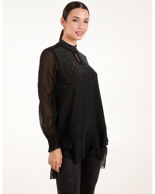 Blue Vanilla Black Rhinestone High Neck Top
