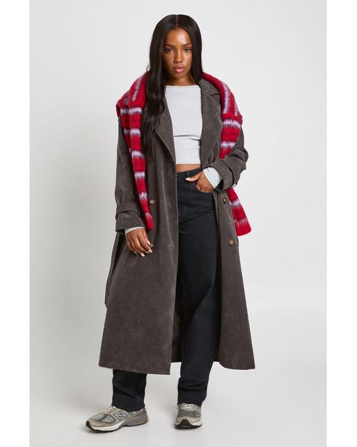 Boohoo Gray Faux Suede Trench Coat