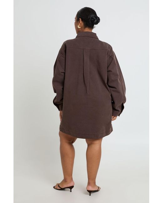 Boohoo Brown Plus Denim Zip Up Shift Dress