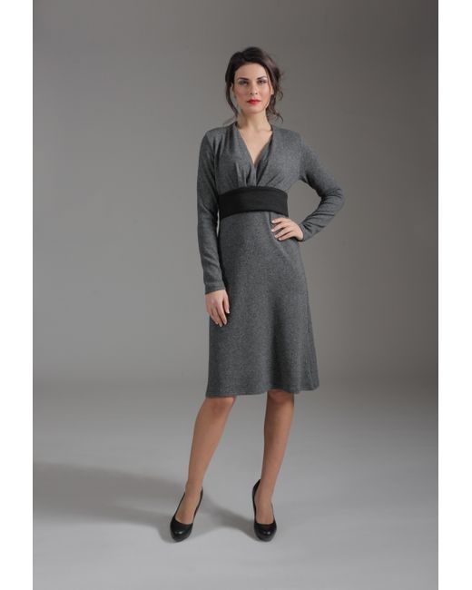 Conquista Gray Long Sleeve Empire Line Dress