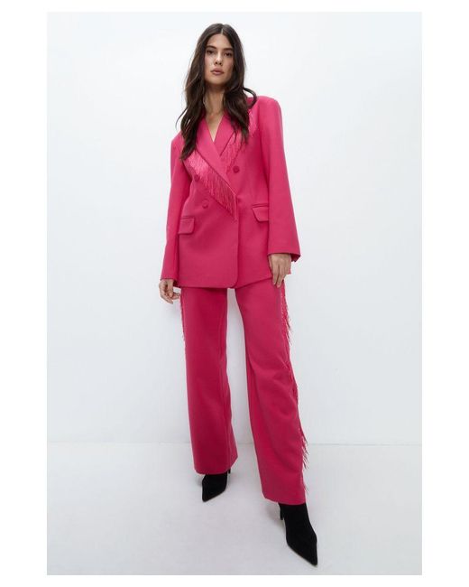 Warehouse Kara Rose Tailored Fringed Trousers