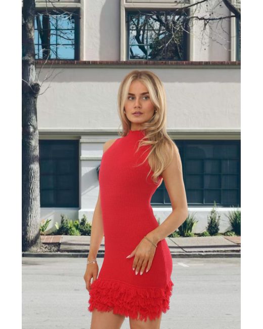 Femme Luxe Blue High Neck Sleeveless Bodycon Mini Dress