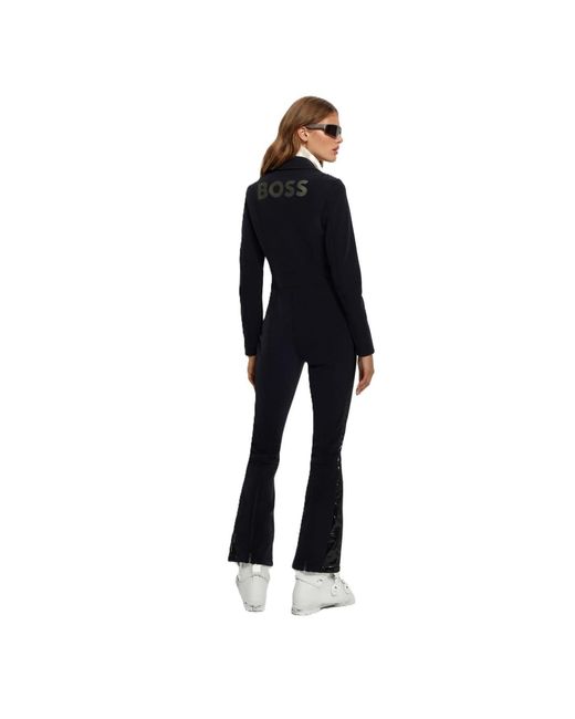 Boss Black Collared Neck Long Sleeve Solid Patterned Skisuit