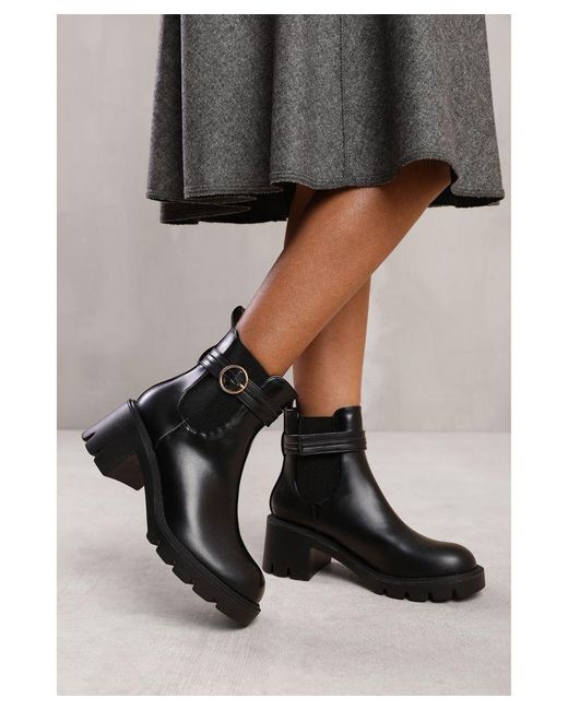 Where's That From Black Wheres 'Seena' Ankle Boot With Chunky Sole And Buckle Detail