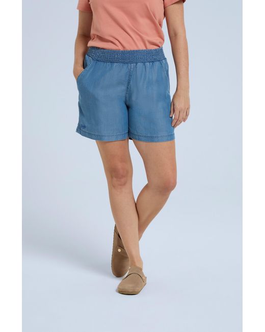 Mountain Warehouse Blue 'Carmen' Beach Shorts With Elasticated Cinched Waist Summer Bottoms Lyocell