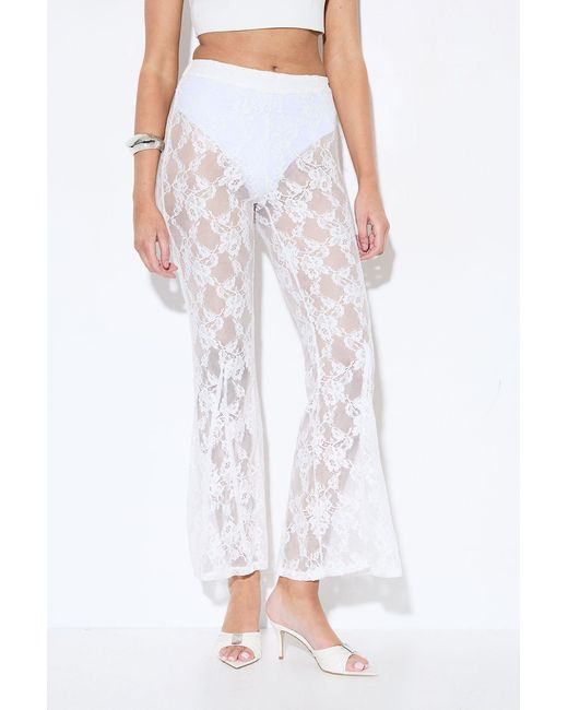 MissPap White Premium Corded Lace Flare Trousers