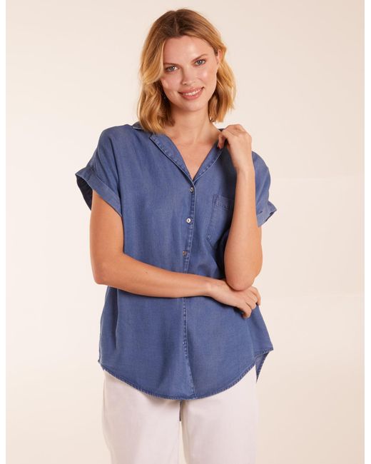 Blue Vanilla Blue Tencel Button Down Pocket Top