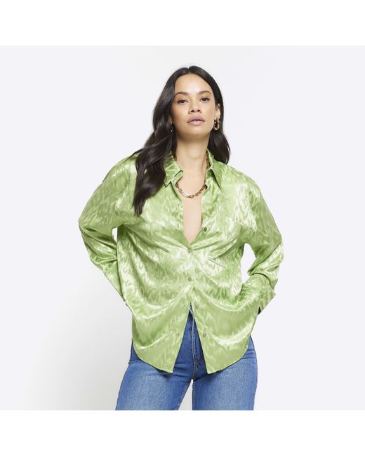 River Island Shirt Jacquard Oversized in Green Lyst UK