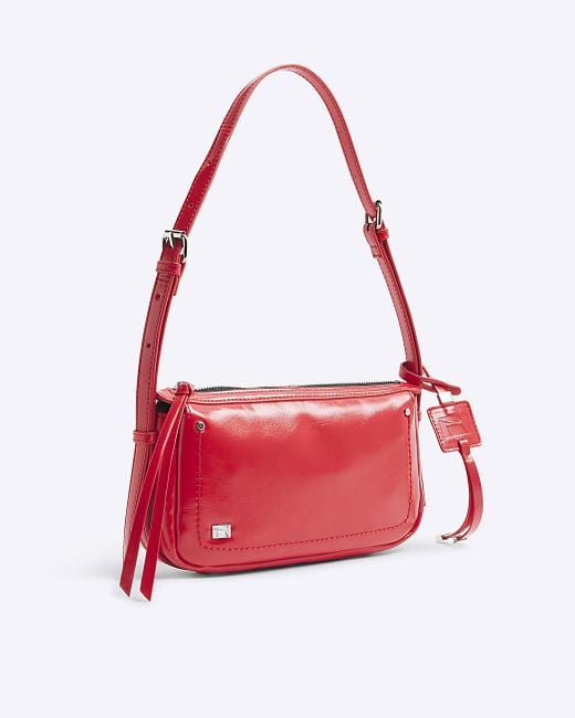 River Island Red Shoulder Bag Side Straps Pu