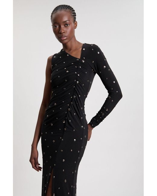 Karen Millen Black Premium Slinky Crepe Embellished Cut Out Maxi Dress