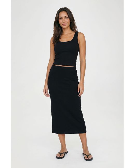 Boohoo Black Petite Basic Solid High Waisted Midi Skirt Viscose