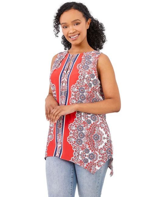 Roman Petite Red Paisley Border Print Vest Top