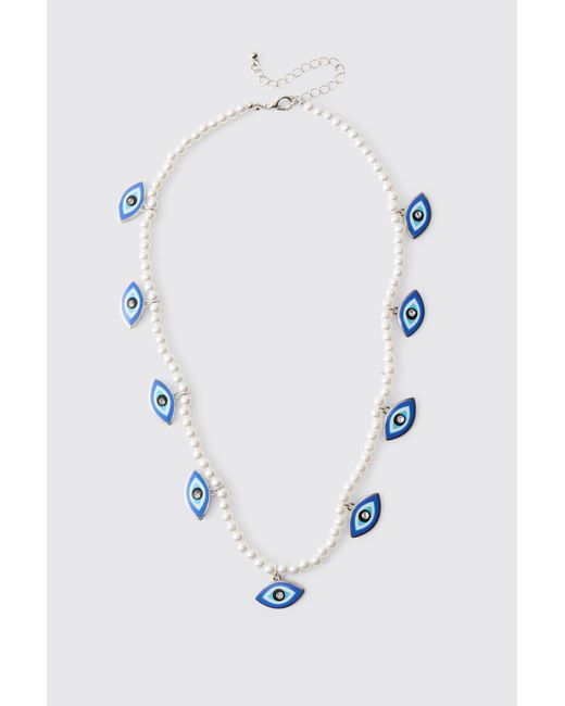 BoohooMAN Blue Evil Eye Chain Necklace for men