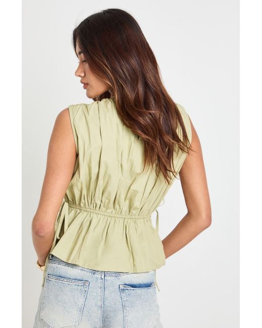 Boohoo Green Poplin Shirred High Neck Top
