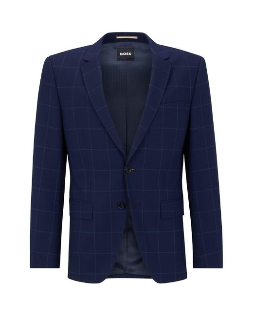 Boss Blue Plaid Lapel Collared Blazer for men