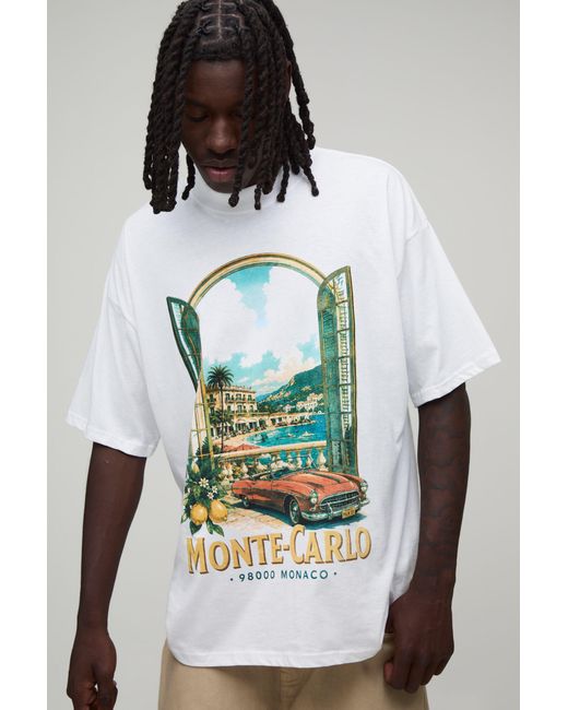 BoohooMAN White Oversized Monte Carlo Print T-Shirt Cotton for men