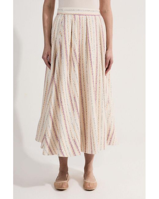 Karen Millen Natural Petite Premium Woven Stripe Tailored Pleated Midi Skirt