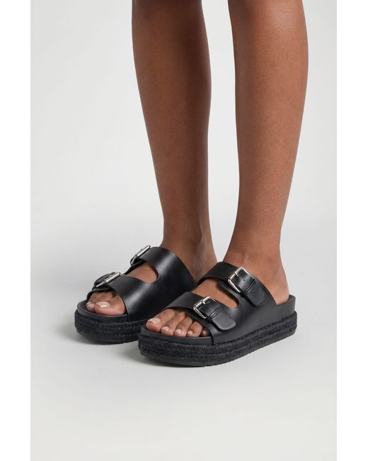 Boohoo Brown Buckle Detail Double Strap Platform Sliders