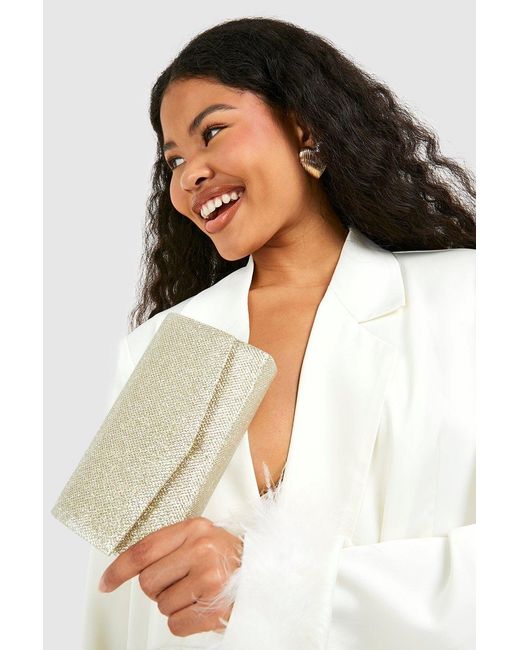 Boohoo Black Structured Glitter Clutch Bag & Chain