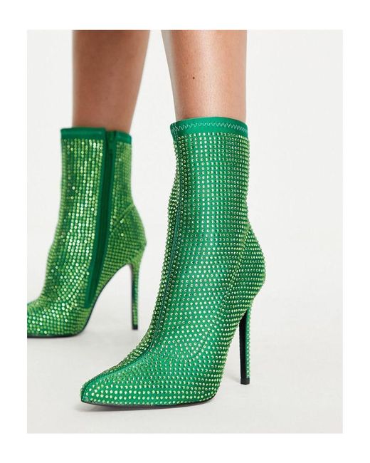 ASOS Green Esme Embellished Heeled Sock Boots