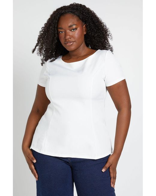 Boohoo White Plus Cap Sleeve Tailored Peplum Top