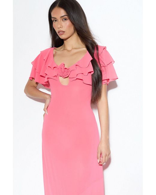 MissPap Pink Chiffon Ruffle Sheer Maxi Dress
