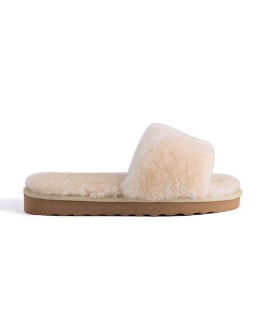 Aus Wooli White Australia Sheepskin Fluff Slide Slippers Cream