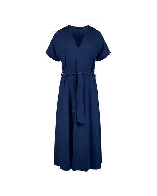 Conquista Blue Jersey Belted Midi Dress